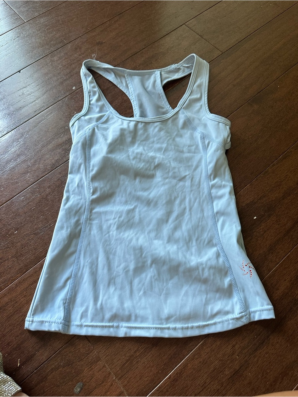 Light Blue Racerback Tank Top with Subtle Rhinestone Accent